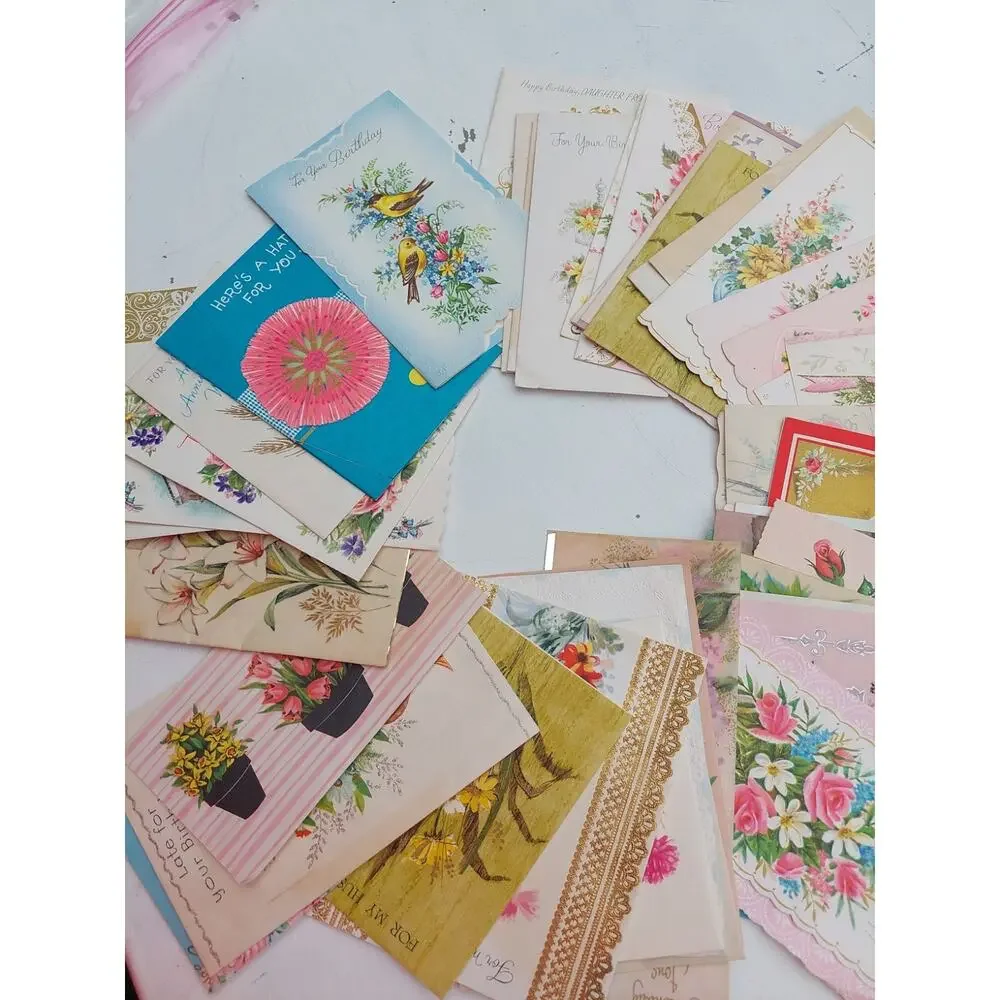 52 Vintage Ephemera Greeting Cards Grannycore Floral Lot Junk Journal Crafts
